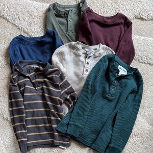 Old Navy Kids Long-Sleeve Waffle Henley Tops in Green, Navy, Burgundy & Cream